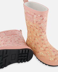 Printed Rain Boots Small White Flowers On Pale Pink - G30WB10_006