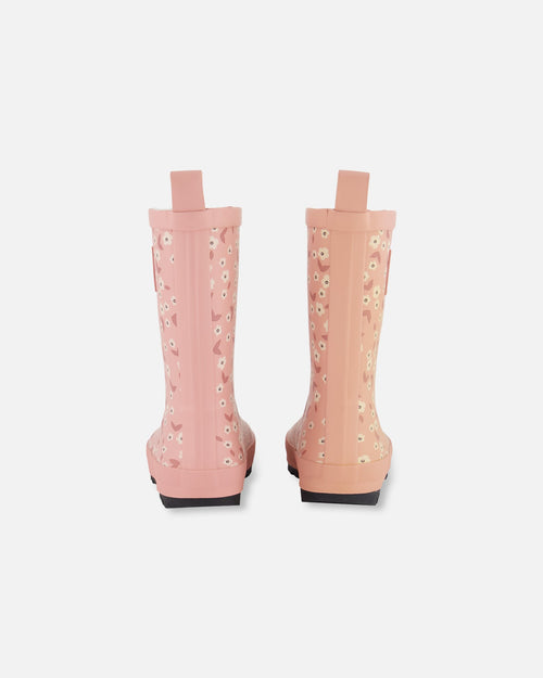 Printed Rain Boots Small White Flowers On Pale Pink - G30WB10_006