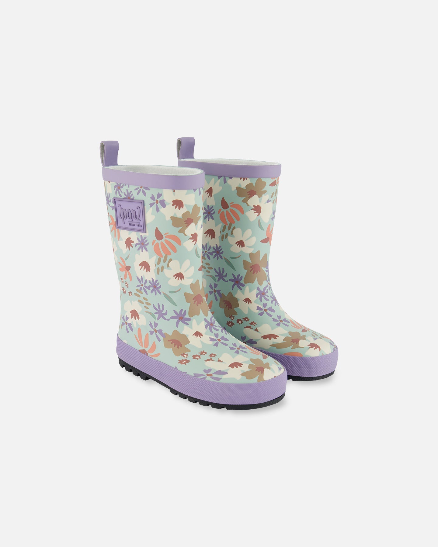 Printed Rain Boots Small White Flowers On Turquoise And Lilac - G30WB10_007