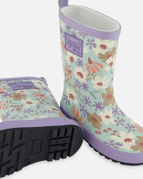 Printed Rain Boots Small White Flowers On Turquoise And Lilac - G30WB10_007