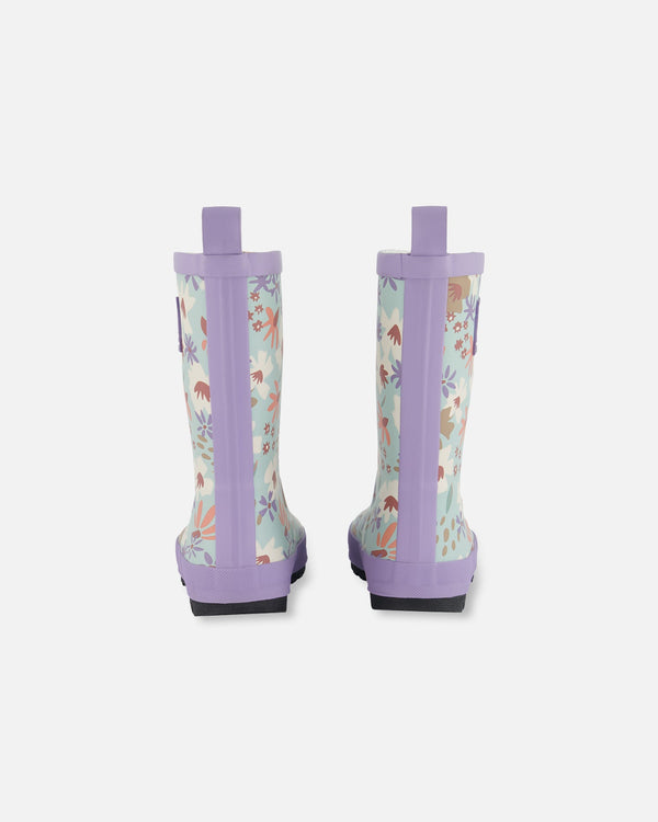 Printed Rain Boots Small White Flowers On Turquoise And Lilac - G30WB10_007