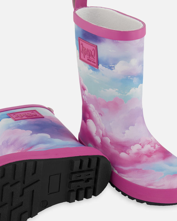 Printed Rain Boots Multicolored And Vibrant Pink Background - G30WB10_009