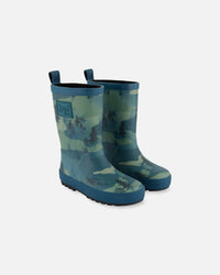 Printed Rain Boots Forest Green With Black Pines - G30WB10_020