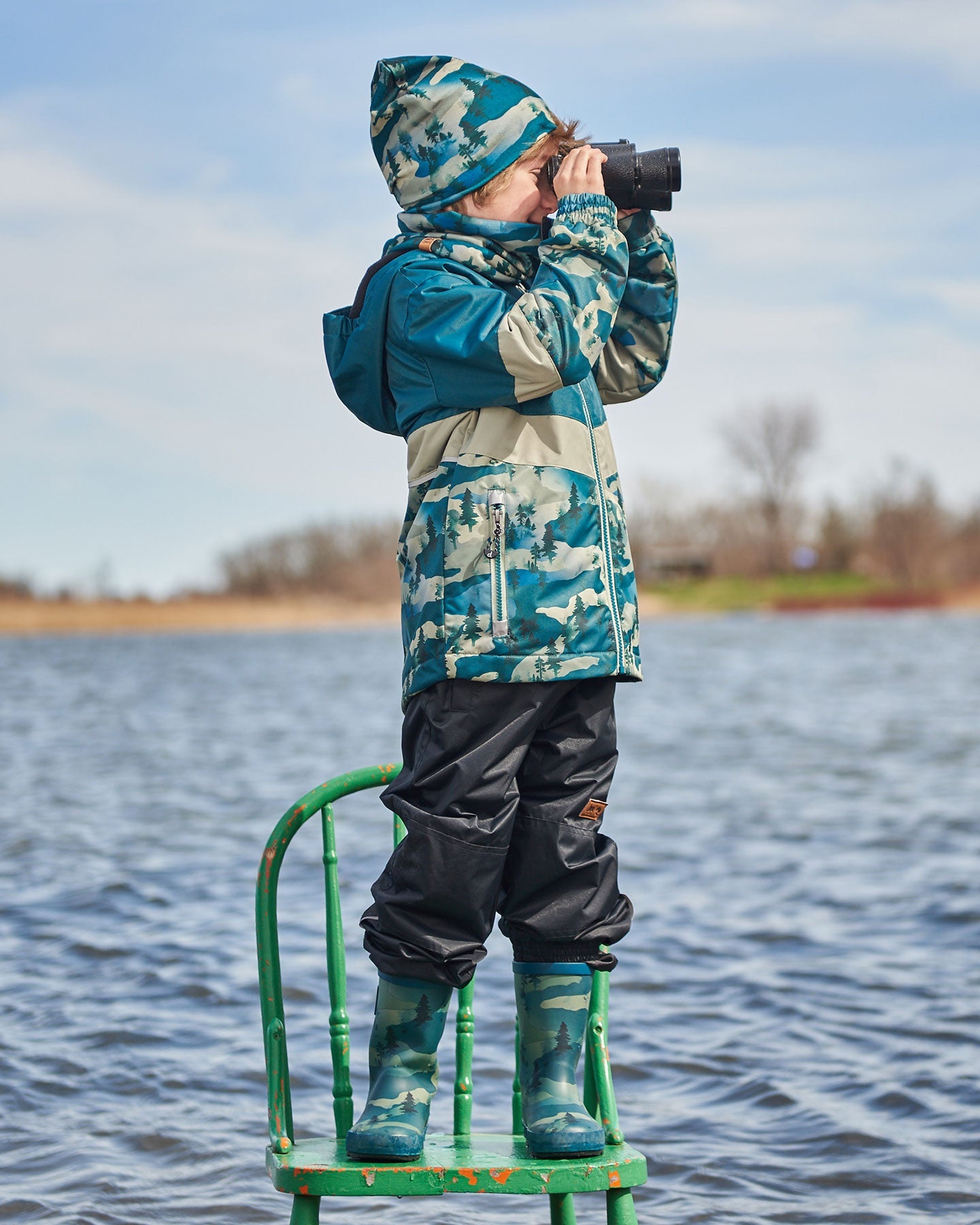 Printed Rain Boots Forest Green With Black Pines - G30WB10_020