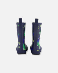 Printed Rain Boots Blue And Green Dino On Navy - G30WB10_022