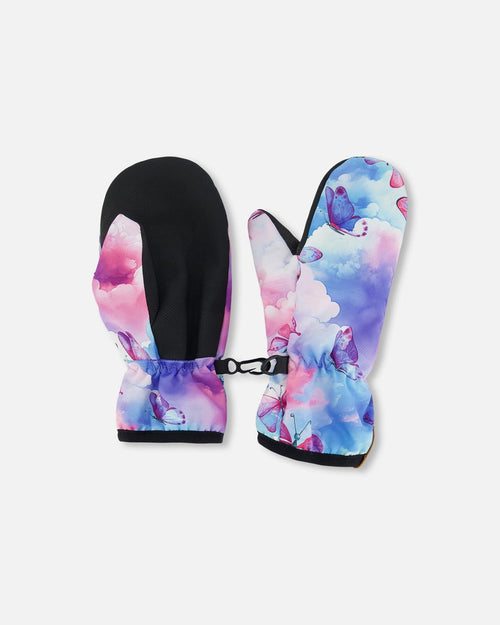 Printed Mid-Season Mittens Butterflies On Multicolored Background - G30WM201_009