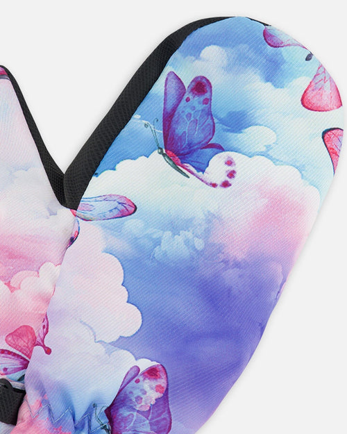 Printed Mid-Season Mittens Butterflies On Multicolored Background - G30WM201_009