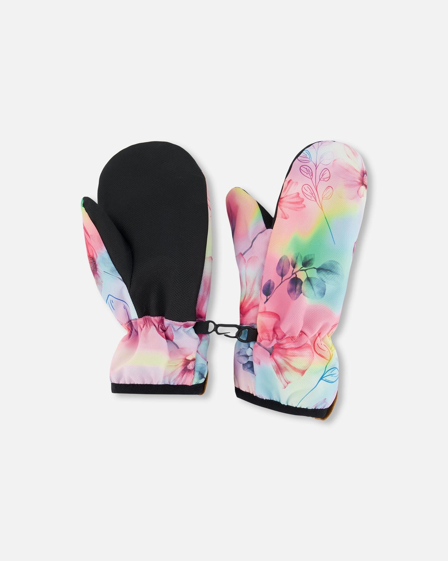 Printed Mid-Season Mittens Flowers On Multicolored Background - G30WM201_010