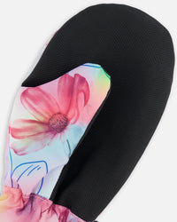 Printed Mid-Season Mittens Flowers On Multicolored Background - G30WM201_010