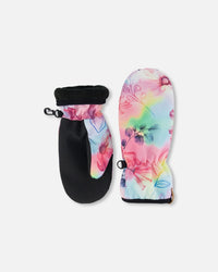 Printed Mid-Season Mittens Flowers On Multicolored Background - G30WM201_010