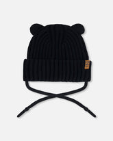 Baby Knit Hat With Strings Black