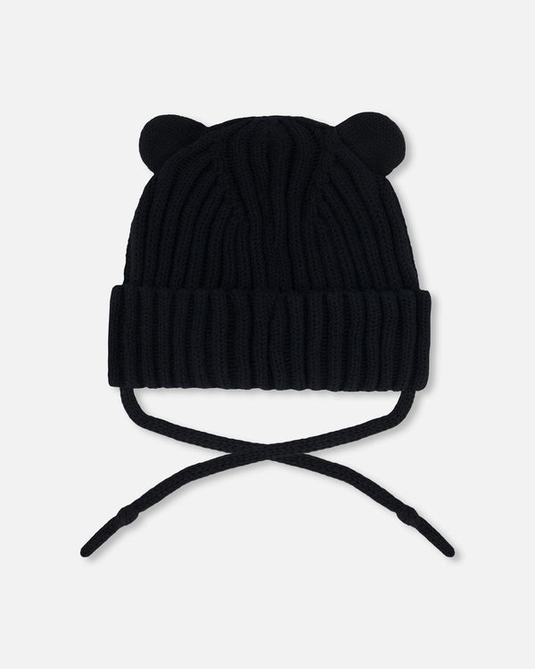 Baby Knit Hat With Strings Black - G30WT23_999