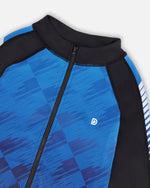 Printed Full Zip Athletic Cardigan Blue And Black - G30XB30_000