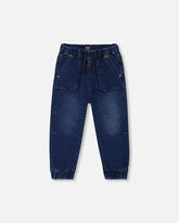 French Terry Denim Jogger Pant Dark Denim Blue