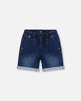 French Terry Denim Short Dark Denim Blue