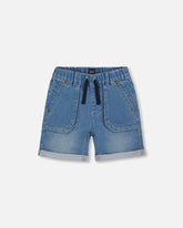 French Terry Denim Short Denim Blue