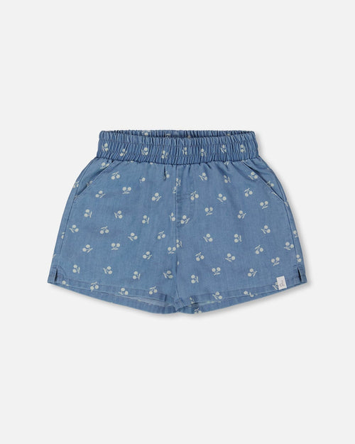 Printed Chambray Short Blue And White Cherries - G30YG27_052