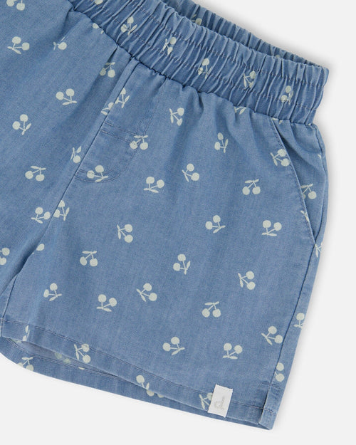 Printed Chambray Short Blue And White Cherries - G30YG27_052