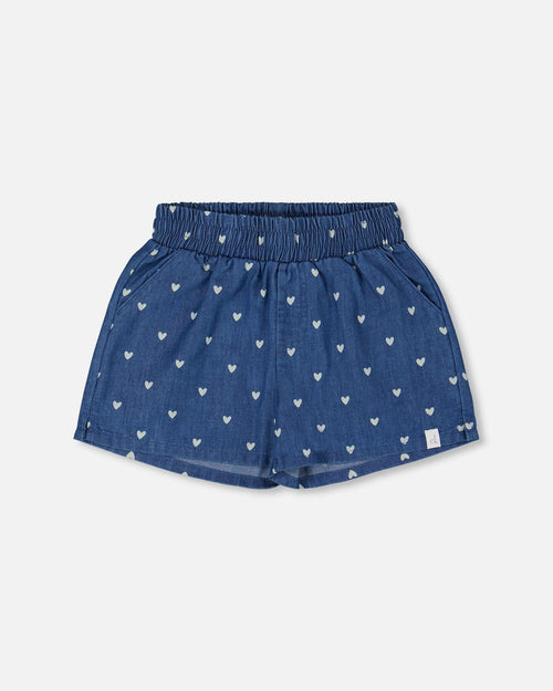 Printed Chambray Short Navy Blue And White Hearts - G30YG27_053