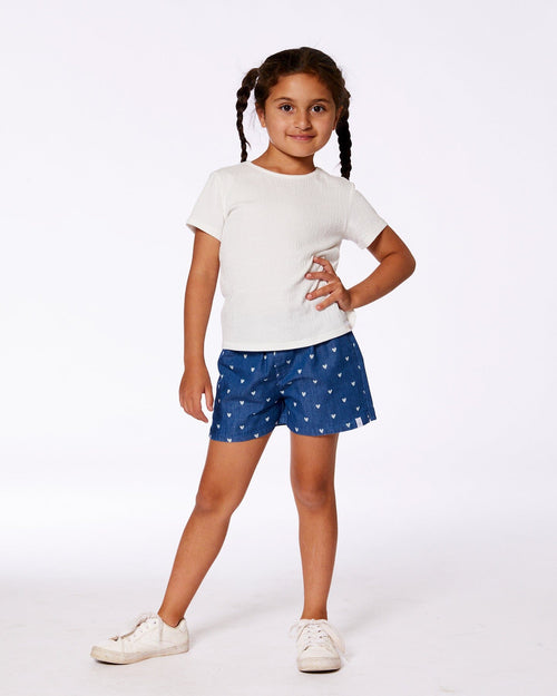 Printed Chambray Short Navy Blue And White Hearts - G30YG27_053