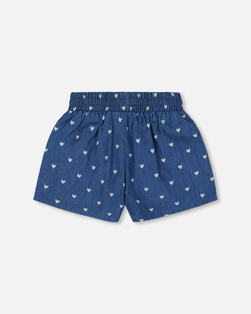 Printed Chambray Short Navy Blue And White Hearts - G30YG27_053