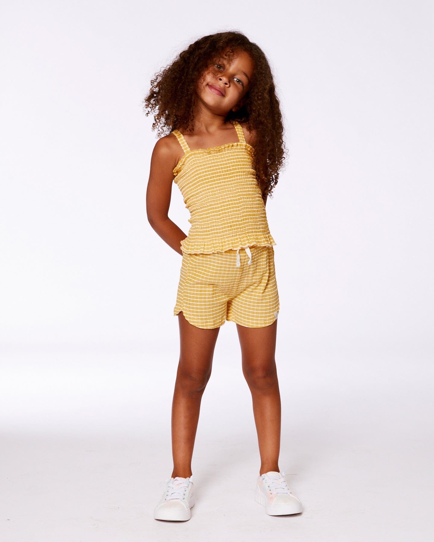 yellow smocked tank top