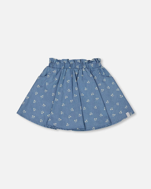 Printed Chambray Skort Blue And White Cherries - G30YG81_052