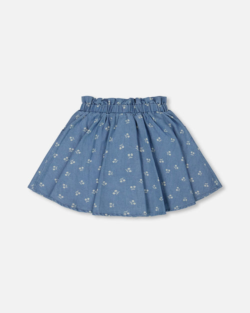 Printed Chambray Skort Blue And White Cherries - G30YG81_052