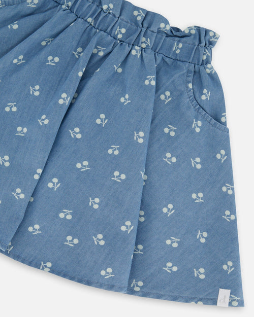 Printed Chambray Skort Blue And White Cherries - G30YG81_052