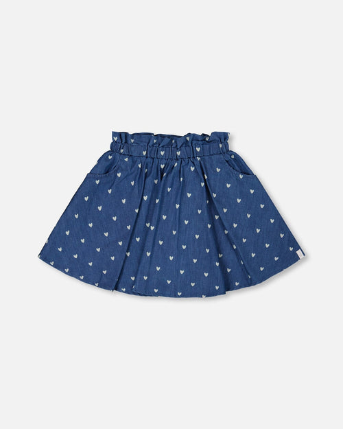 Printed Chambray Skort Navy Blue And White Hearts - G30YG81_053