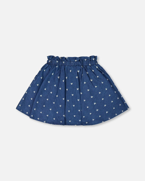 Printed Chambray Skort Navy Blue And White Hearts - G30YG81_053