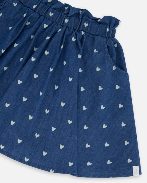 Printed Chambray Skort Navy Blue And White Hearts - G30YG81_053