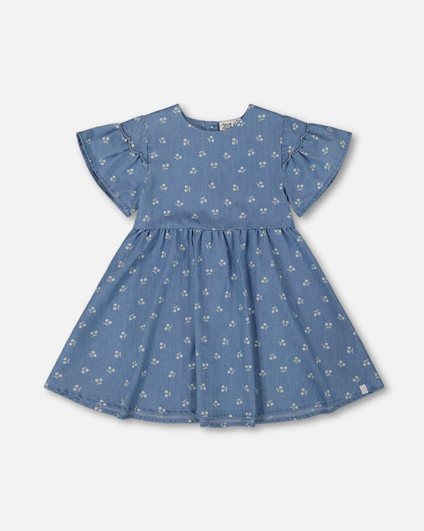 Printed Chambray Dress Blue And White Cherries - G30YG91_052