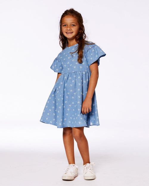 Printed Chambray Dress Blue And White Cherries - G30YG91_052