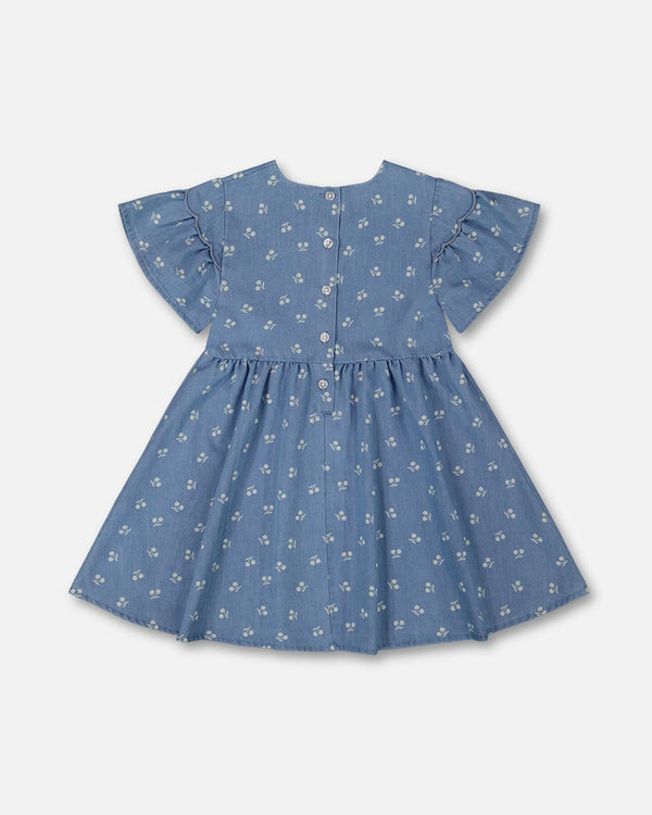 Printed Chambray Dress Blue And White Cherries - G30YG91_052