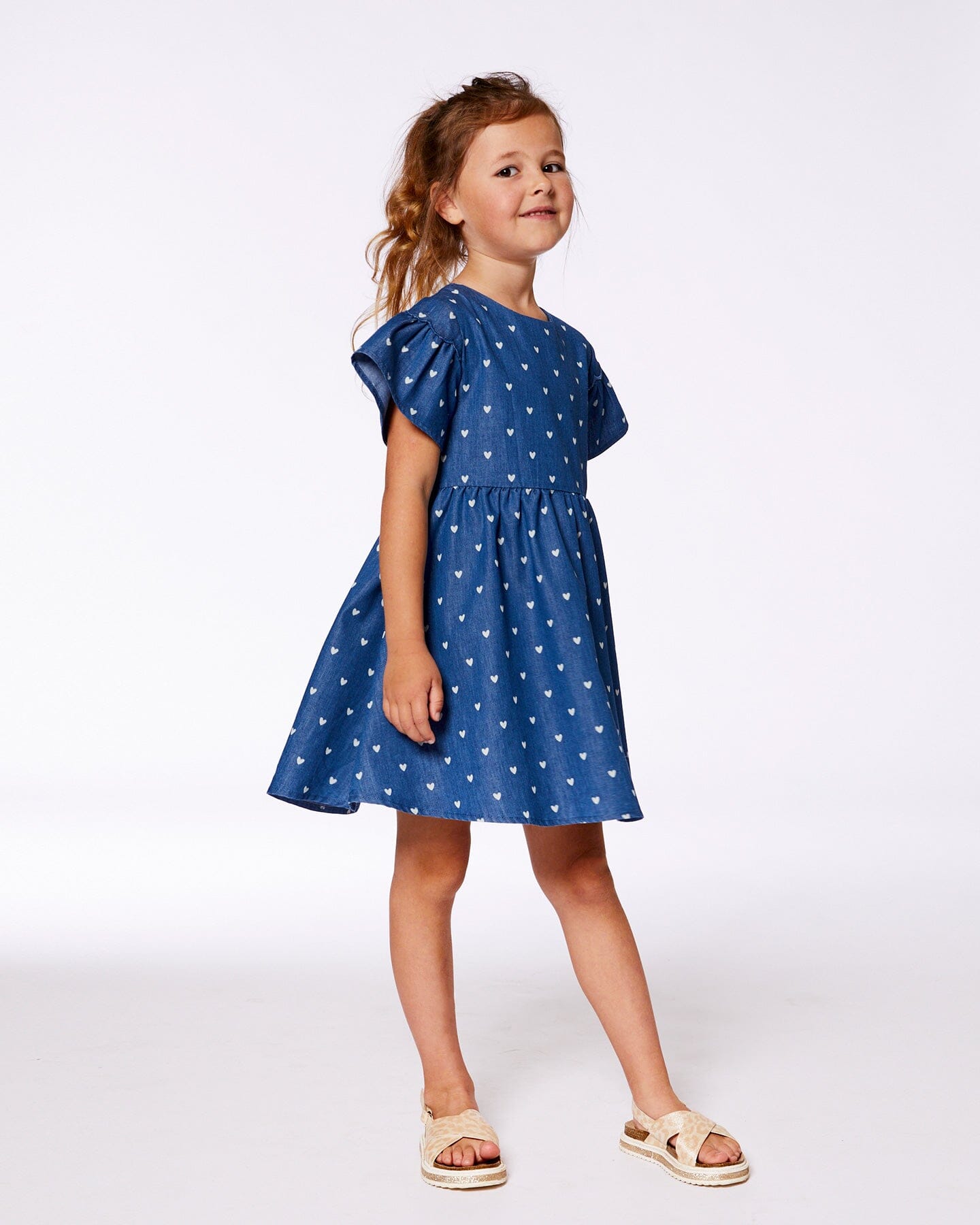 Printed Chambray Dress Navy Blue And White Hearts - G30YG91_053