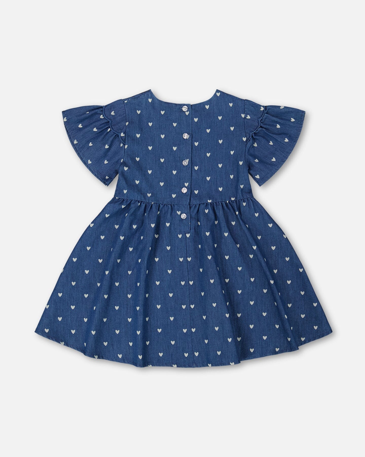 Printed Chambray Dress Navy Blue And White Hearts - G30YG91_053