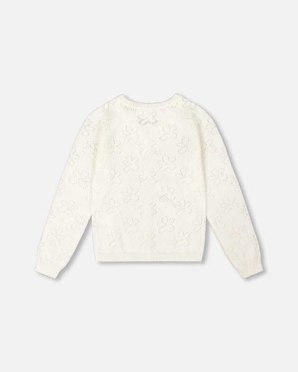 Pointelle Knit Cardigan Sweater White - G30YGT32_101