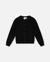 Pointelle Knit Cardigan Sweater Black