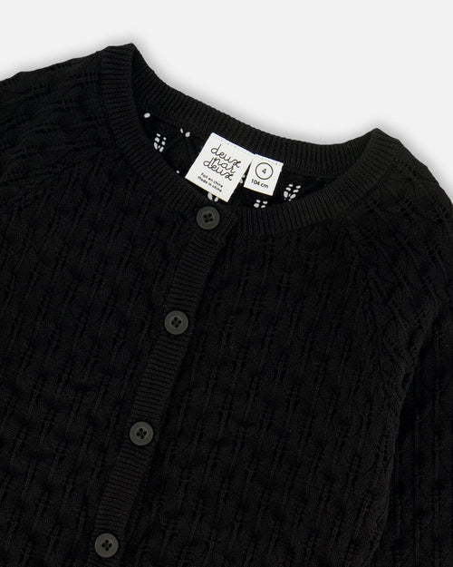 Pointelle Knit Cardigan Sweater Black - G30YGT32_999