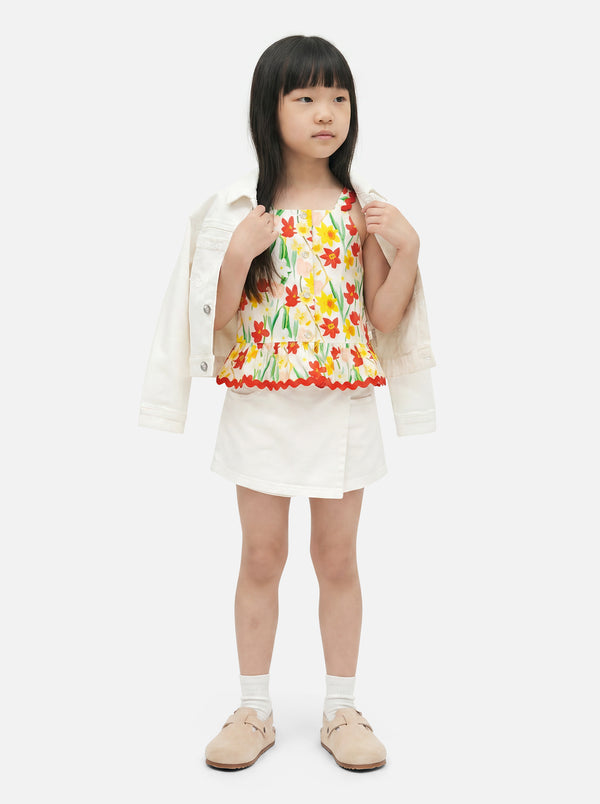 Fleurs & denim blanc
