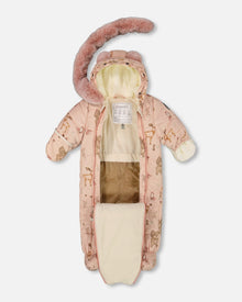 One-Piece Baby Layette Snowsuit Designed For Car Seat Pink Printed Animal - H10A601_001