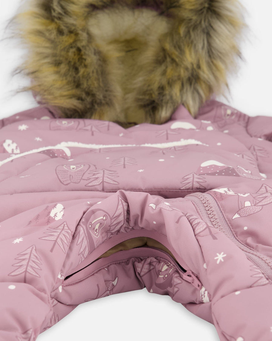 One-Piece Baby Snug Snowsuit Designed For Car Seat Purple Bear Print - H10B701_003