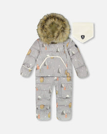 One-Piece Baby Snug Snowsuit Designed For Car Seat Gray Bear Print - H10B701_004