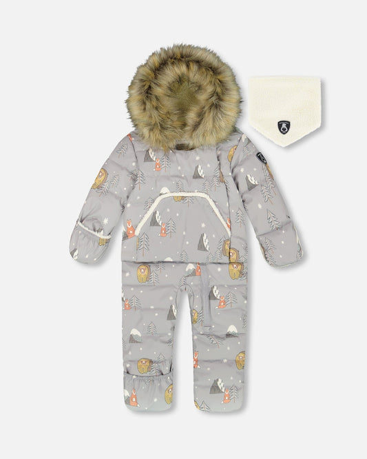 One-Piece Baby Snug Snowsuit Designed For Car Seat Gray Bear Print - H10B701_004