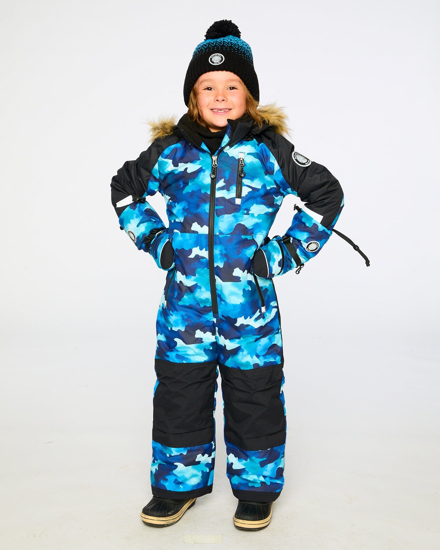 One-Piece Play Snowsuit Teal Blue Camouflage Snowsuits Deux par Deux 