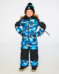 One-Piece Play Snowsuit Teal Blue Camouflage Snowsuits Deux par Deux 