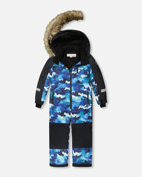 One-Piece Play Snowsuit Teal Blue Camouflage - H10PB32_189