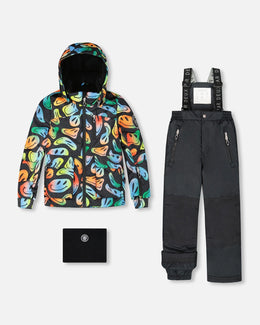 Two-Piece Play Snowsuit With Allover Print Jacket Smiley Face - H10PB41_999