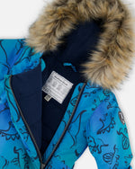 One-Piece Baby Play Snowsuit Designed For Car Seat Blue Gradient Dinosaur Print - H10PBB75_027